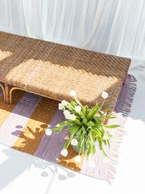 Handgewebter Baumwollteppich Chindi mit Fransen, 100 % Baumwolle, Lavendel, Orange, B 60 x L 90 cm (Grösse XXS)