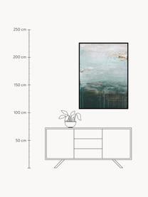 Ręcznie malowany obraz na płótnie w drewnianej ramie Gradient Grace, Stelaż: drewno sosnowe, Petrol, odcienie niebieskiego, S 92 x W 120 cm