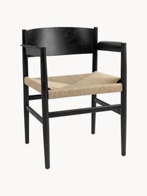 Armlehnstuhl Nestor mit geflochtener Sitzfläche, handgefertigt, Sitzfläche: Papiergeflecht, Gestell: Buchenholz, FSC-zertifizi, Hellbeige, Schwarz, B 56 x T 53 cm