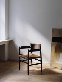 Chaise à accoudoirs en bois de hêtre avec assise tressée faite main Nestor, Beige clair, bois de hêtre noir laqué, larg. 56 x prof. 53 cm