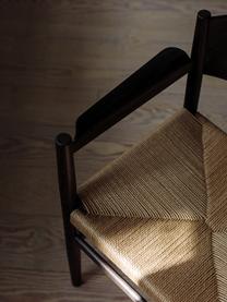Dřevěná židle z bukového dřeva s područkami a tkaným sedákem Nestor, ručně vyrobená, Světle béžová, bukové dřevo černá lakovaný, Š 56 cm, H 53 cm