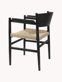 Silla con reposabrazos de madera y mimbre Nestor con geflochtener asiento, Asiento: malla de papel, Estructura: madera de haya Este produ, Beige claro, negro, An 56 x F 53 cm