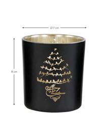 Teelichthalter-Set Merry, 4-tlg., Glas, Schwarz, Goldfarben, Ø 7 x H 8 cm