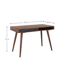 Bureau Repa uit massief hout, Sheesham hout, massief, gelakt,, Sheesham hout, zwart, B 117 x D 60 cm