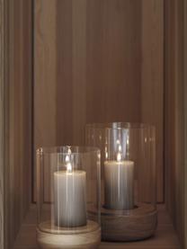 Windlicht Lanto aus Glas, H 23 cm, Windlicht: Glas, Sockel: Eichenholz, Transparent, Helles Holz, Ø 15 x H 23 cm
