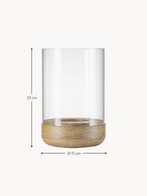 Windlicht Lanto aus Glas, H 23 cm, Windlicht: Glas, Sockel: Eichenholz, Transparent, Helles Holz, Ø 15 x H 23 cm