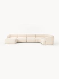 Sofá rinconera modular en tejido bouclé Sofia, Tapizado: tejido bouclé (100% polié, Estructura: madera de abeto, tablero , Patas: plástico Este producto es, Bouclé beige claro, An 404 x F 231 cm, esquina derecha