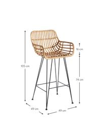 Sedia da bar in rattan Natural Way, Seduta: rattan, Gambe: metallo rivestito, Marrone, Larg. 49 x Alt. 105 cm