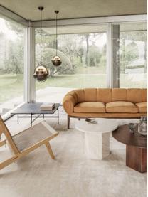 Handgemaakte loungefauteuil MR01 Initial van eikenhout met stoelkussen, Frame: amerikaans walnoothout, g, Zitvlak: linnen touw, Eikenhout, lichtbeige, B 65 x D 88 cm