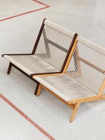 Handgefertigter Loungesessel MR01 Initial aus Eichenholz mit Sitzkissen, Gestell: Eichenholz, geölt, Sitzfläche: Leinenseil, Eichenholz, Hellbeige, B 65 x T 88 cm