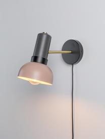 Verstelbare wandlamp Charlie met stekker, Lampenkap: gecoat metaal, Decoratie: gecoat metaal, Grijs, roze, D 30 x H 21 cm