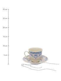 Tazas espresso con platitos Rose, 2 uds., Cerámica, Blanco, azul, Ø 6 x Al 5 cm, 95 ml