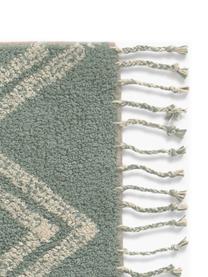 Badvorleger Fauve im Ethno Style, 100% Baumwolle, Grün, Gebrochenes Weiß, 50 x 70 cm