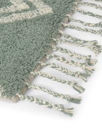 Tappeto bagno etnico in cotone Fauve, Cotone, Verde, bianco latteo, Larg. 50 x Lung. 70 cm