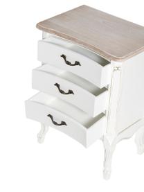 Comodino in legno di paulonia con 3 cassetti Provenza, Maniglie: metallo, Paralume: beige, bianco Base della lampada: bianco opaco Cavo: bianco, Larg. 50 x Prof. 33 cm