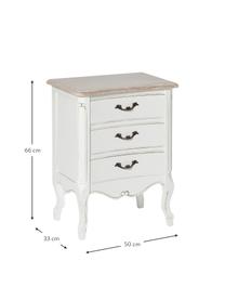 Comodino in legno di paulonia con 3 cassetti Provenza, Maniglie: metallo, Paralume: beige, bianco Base della lampada: bianco opaco Cavo: bianco, Larg. 50 x Prof. 33 cm