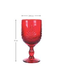 Copas de vino con relieves navideños Aspen, 6 uds., Vidrio, Rojo, Ø 8 x Al 17 cm, 240 ml