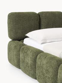 Čalouněná postel z plyšového bouclé Tayla, Tmavě zelená, Š 140 cm, D 200 cm
