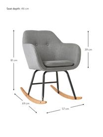 Fauteuil à bascule scandinave gris clair Emilia, Revêtement : gris clair Pieds : noir Arceaux : bois de hêtre, larg. 57 x prof. 69 cm