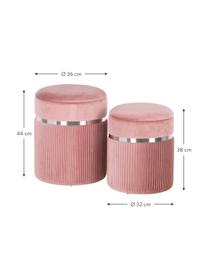 Pouf coffre rond en velours Chest, 2 élém., Rose, couleur argentée