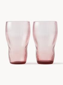 Vasos highball soplados artesanalmente con relieves Pum, 2 uds, Vidrio soplado artesanalmente, Rosa, Ø 7 x Al 12 cm, 300 ml