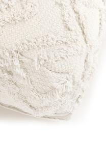 Coussin de sol bohème tufté main Akesha, Blanc, larg. 70 x haut. 28 cm