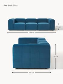 Modulares Samt-Sofa Lena (4-Sitzer), Bezug: Samt (100 % Polyester) De, Gestell: Kiefernholz, Schichtholz,, Füße: Kunststoff, Samt Petrol, B 284 x T 106 cm