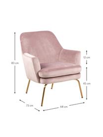 Sillón cóctel de terciopelo Chisa, Tapizado: terciopelo de poliéster A, Patas: metal pintado, Terciopelo rosa, An 68 x F 73 cm