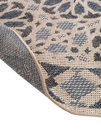 Rond in- en outdoor vloerkleed River met bloemenpatroon, 100% polypropyleen, Beige, blauwtinten, Ø 130 cm (maat M)