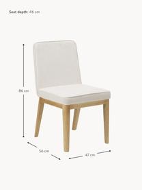 Chaise rembourrée Koga, Tissu blanc crème, bois de frêne, larg. 47 x haut. 86 cm