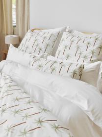 Parure de lit en percale de coton bio motif palmiers Martha, Blanc, motif palmier, larg. 200 x long. 200 cm + 2 taies d'oreiller 80 x 80 cm