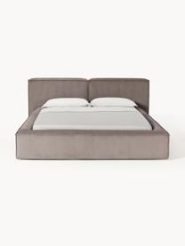 Letto imbottito in velluto a coste con contenitore Lennon, Rivestimento: velluto a coste (98% poli, Struttura: legno di pino massiccio, , Piedini: legno, plastica Questo pr, Velluto a coste taupe, Larg. 248 x Lung. 243 cm (superfice 180 x 200 cm)