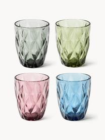 Vasos con patrón texturizado Colorado, 4 uds., Vidrio, Azul, malva, gris, verde, Ø 8 x Al 10 cm, 260 ml