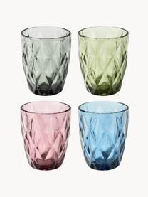 Verres à eau avec embossage décoratif Colorado, 4 élém., Bleu, mauve, gris, vert, Ø 8 x haut. 10 cm, 260 ml