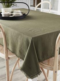 Tovaglia con frange verde oliva Henley, 100% cotone, Verde oliva, Per 4-6 persone (Larg.145 x Lung. 200 cm)