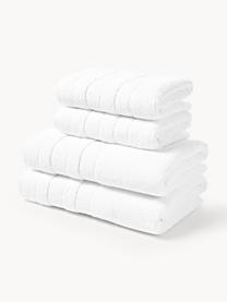 Lot de serviettes de bain avec bordure décorative Luxe, set de tailles variées, Blanc, 3 éléments (1 serviette invité, 1 serviette de toilette et 1 drap de bain)