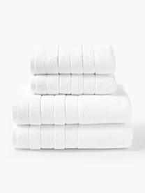 Lot de serviettes de bain avec bordure décorative Luxe, set de tailles variées, Blanc, 3 éléments (1 serviette invité, 1 serviette de toilette et 1 drap de bain)