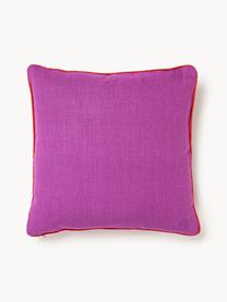 Cuscino decorativo in lino Pompidou, Rivestimento: 100% lino, Decorazione: raso (100 % cotone), Viola, rosso, Larg. 50 x Lung. 50 cm