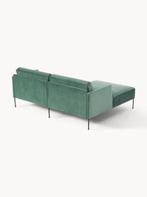 Kleines Samt-Ecksofa Fluente, Bezug: Samt (100 % Polyester) De, Gestell: Massives Kiefernholz, Bir, Füße: Metall, pulverbeschichtet, Samt Petrol, B 198 x T 152 cm, Eckteil links