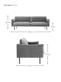 Divano 3 posti in velluto Moby, Rivestimento: velluto (rivestimento in , Struttura: legno di pino massiccio, , Piedini: metallo verniciato a polv, Velluto grigio, Larg. 220 x Prof. 95 cm