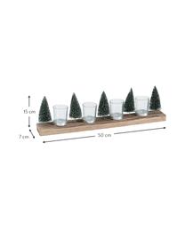 Windlichtenset Tarvino, 5-delig, Voetstuk: hout, Decoratie: kunststof, metaal, Windlicht: glas, Groen, bruin, B 7 cm x H 15 cm