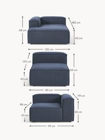 Divano angolare componibile Lennon, Rivestimento: 100% poliestere Con 115.0, Struttura: legno di pino massiccio, , Piedini: plastica Questo prodotto , Tessuto blu scuro, Larg. 327 x Prof. 180 cm, parte angolare a sinistra