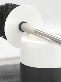 WC kartáč s nádobou z porcelánu Sphere, Nádoba: černá, bílá WC kartáč: nerezová ocel, Ø 10 cm, V 38 cm