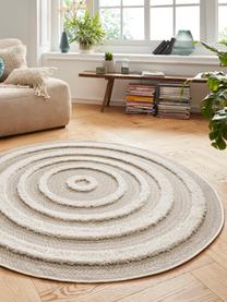 Kulatý vnitřní a venkovní koberec s různou výškou povrchu Nador, 100 % polypropylen, Světle béžová, krémově bílá, Ø 160 cm (velikost L)