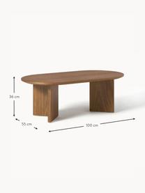 Ovaler Holz-Couchtisch Toni, Mitteldichte Holzfaserplatte (MDF) mit Walnussholzfurnier, lackiert

Dieses Produkt wird aus nachhaltig gewonnenem, FSC®-zertifiziertem Holz gefertigt., Walnussholz, B 100 x T 55 cm