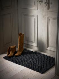 Handgeweven deurmat Lara met verhoogd hoog-laag structuur, 100% jute, Donkergrijs, B 60 x L 90 cm