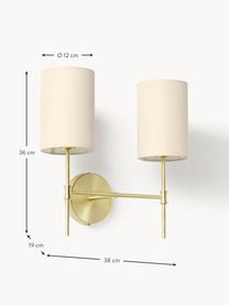 Dubbele wandlamp Kelsea, Lampenkap: textiel (20% katoen, 80% , Off White, messingkleurig, B 38 x H 36 cm