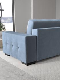 Divano letto 3 posti in velluto azzurro Uvite, Rivestimento: 100% velluto di poliester, Struttura: legno di pino massiccio, , Piedini: legno, Azzurro, Larg. 250 x Prof. 106 cm