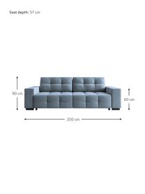 Sofá cama de terciopelo Uvite (3 plazas), Tapizado: 100% terciopelo de poliés, Estructura: madera de pino maciza, ag, Patas: madera, Azul claro, An 250 x F 106 cm