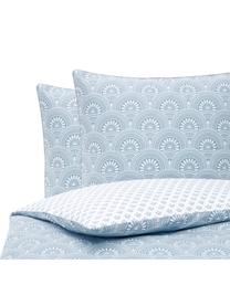 Vzorované oboustranné povlečení z organické bavlny Tiara, Modrá, bílá, 240 x 220 cm + 2 polštáře 80 x 80 cm